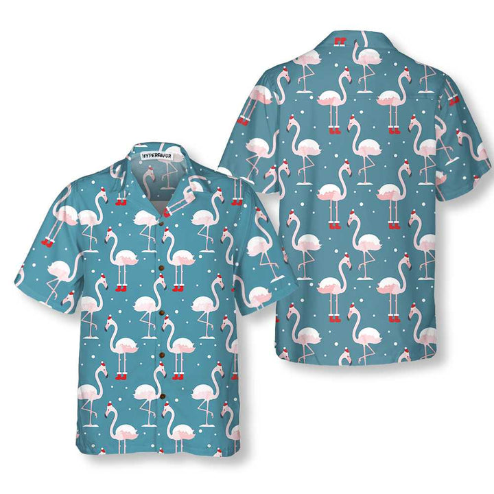 Drune | Flamingo An Weihnachten Urlaub Hawaiian Shirt, Flamingo Im Weihnachtsmann Hut Weihnachten Shirt, Beste Xmas Geschenkidee