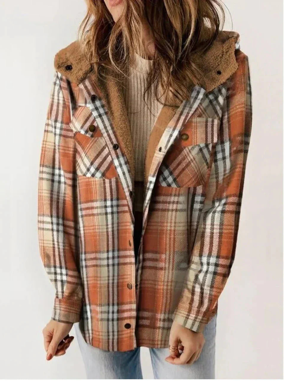 Drune | Karomuster Kapuze Fleece Gefütterte Jacke Damenjacke