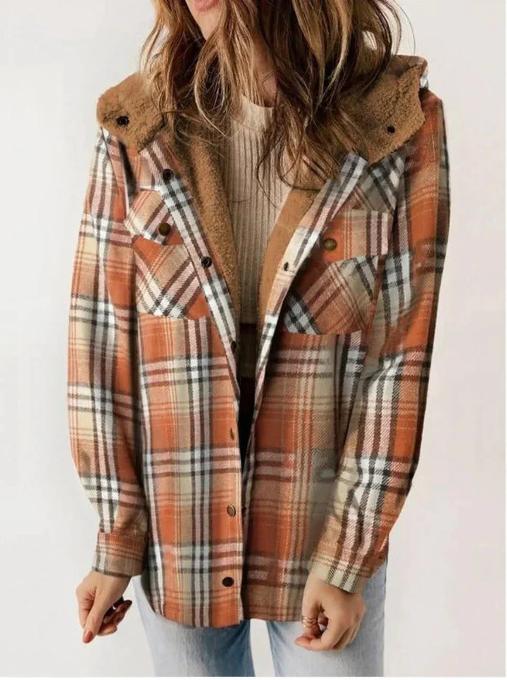 Drune | Karomuster Kapuze Fleece Gefütterte Jacke Damenjacke