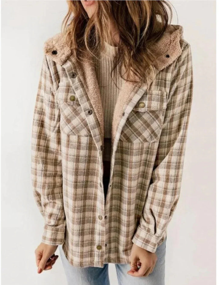 Drune | Karomuster Kapuze Fleece Gefütterte Jacke Damenjacke