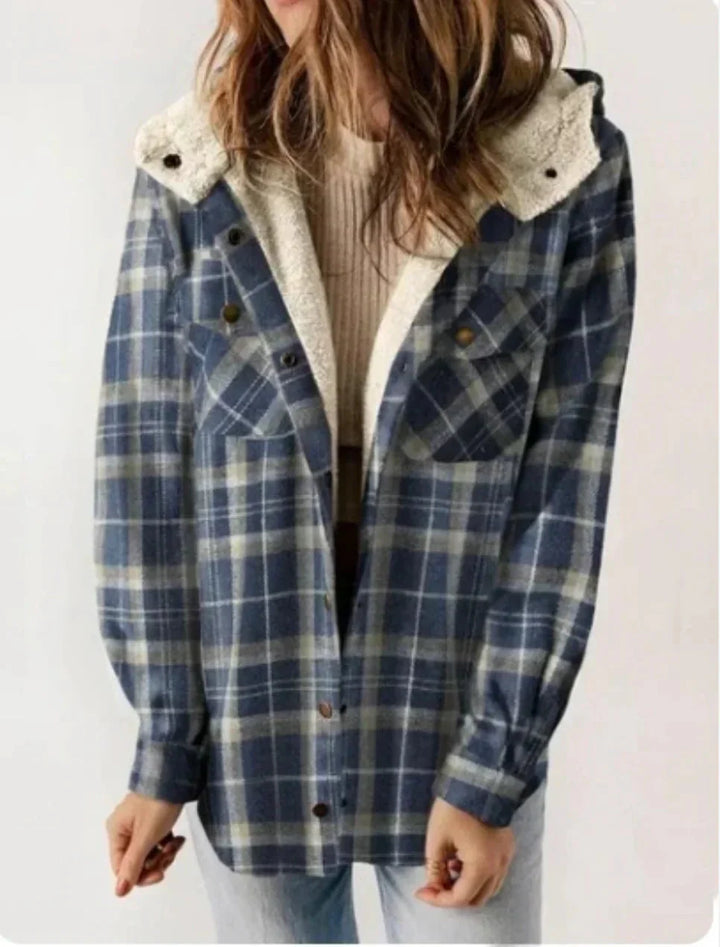 Drune | Karomuster Kapuze Fleece Gefütterte Jacke Damenjacke