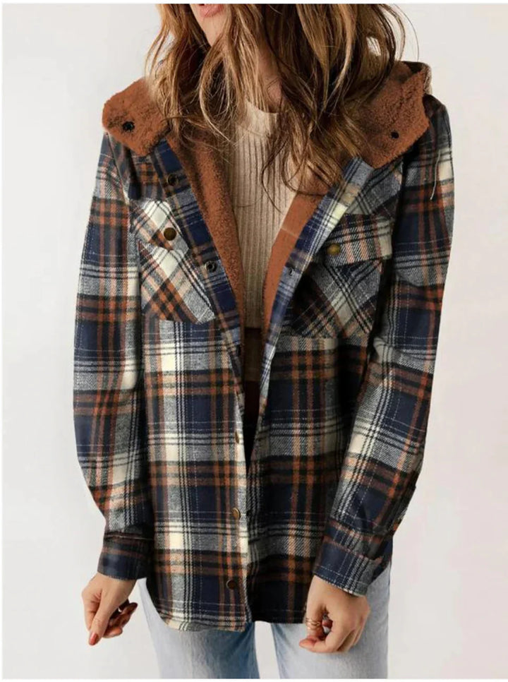 Drune | Karomuster Kapuze Fleece Gefütterte Jacke Damenjacke