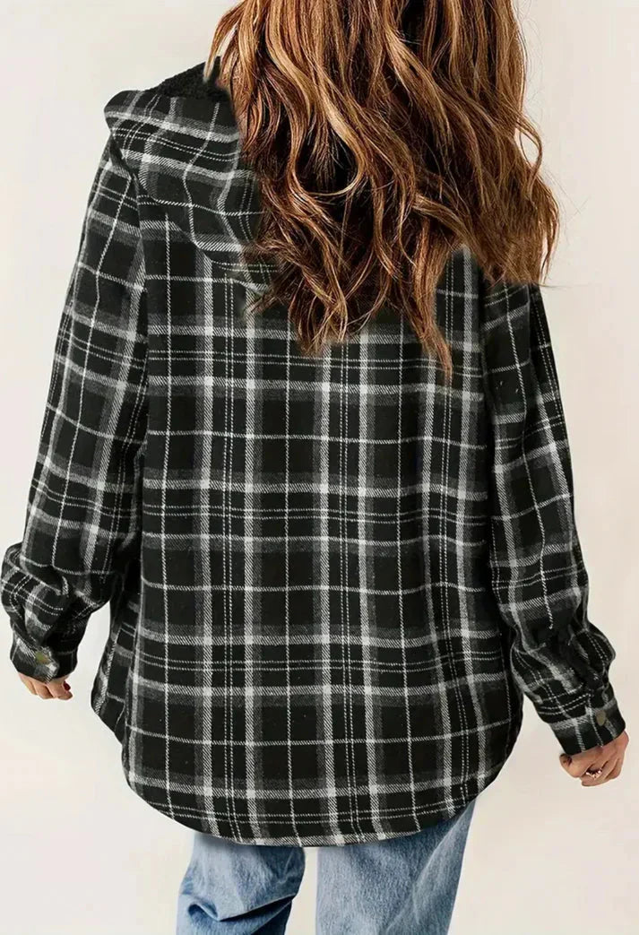 Drune | Karomuster Kapuze Fleece Gefütterte Jacke Damenjacke