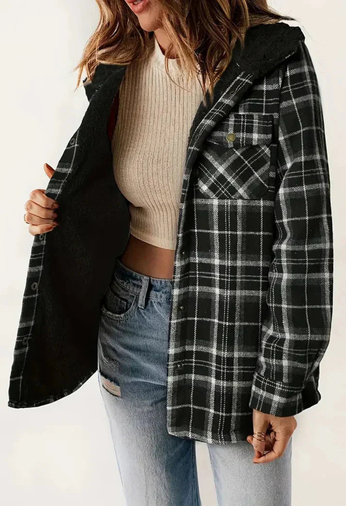 Drune | Karomuster Kapuze Fleece Gefütterte Jacke Damenjacke