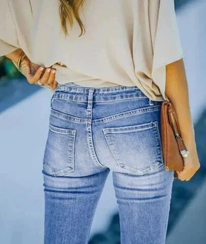 Drune | Jeans gewaschen Knopf Damenjeans Jeans mit hoher Taille