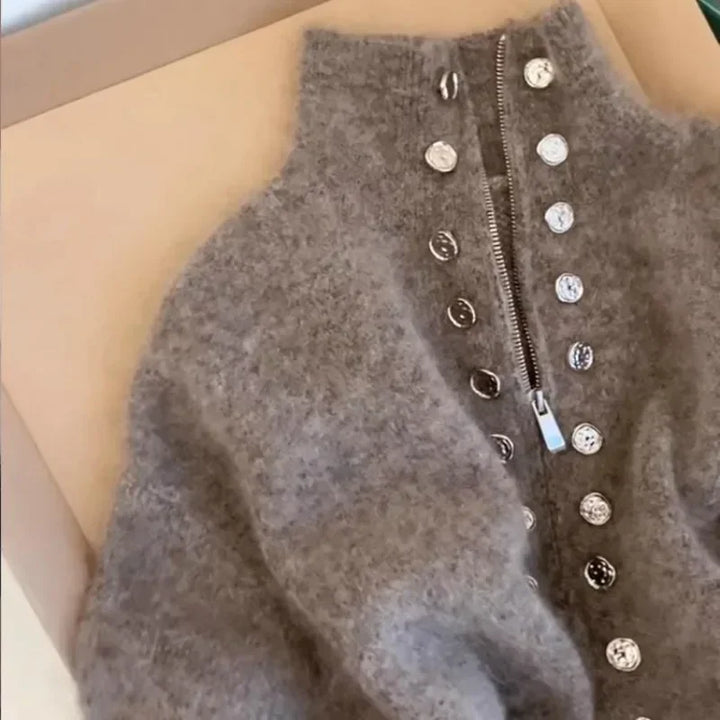 Drune | Flauschiger Strickmantel für Frauen mit Reißverschluss