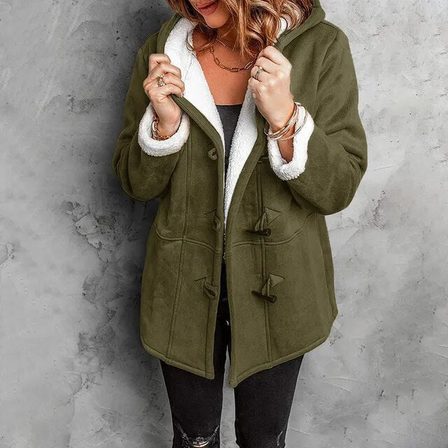 Drune | Gefütterte Jacke Kapuze Halb Lang Winterjacke Damenjacke