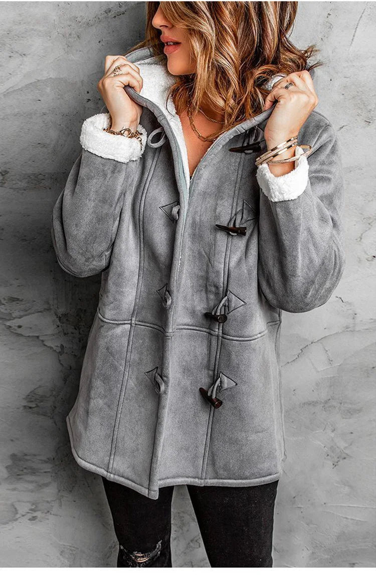 Drune | Gefütterte Jacke Kapuze Halb Lang Winterjacke Damenjacke