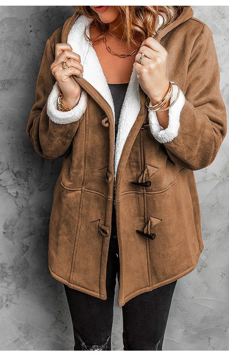 Drune | Gefütterte Jacke Kapuze Halb Lang Winterjacke Damenjacke