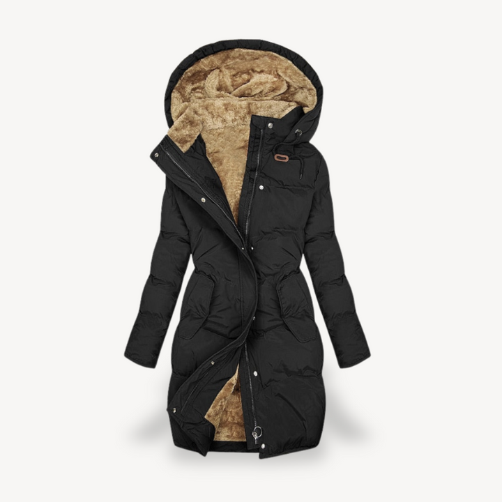 Drune | Damen Lange Pufferjacke mit Kapuze und Weichem Futter