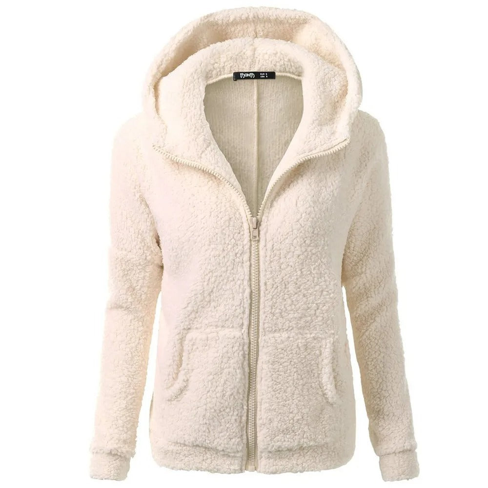 Drune | Damen Fleece Winterjacke mit Kapuze und Reißverschluss