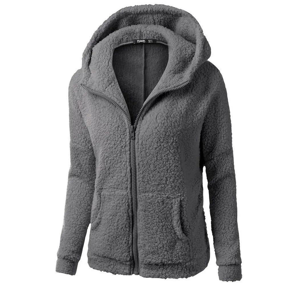 Drune | Damen Fleece Winterjacke mit Kapuze und Reißverschluss