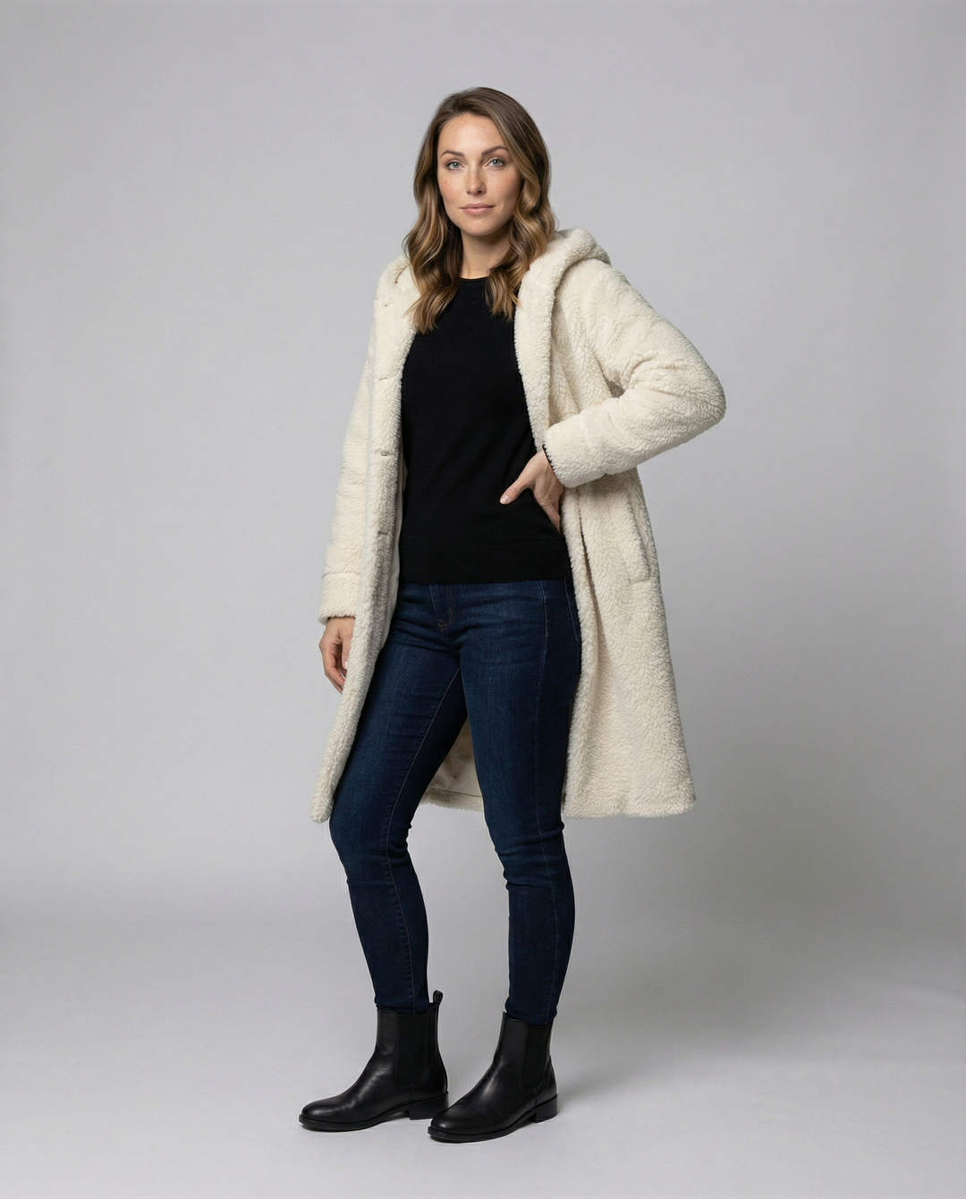 Kuschelweicher Kapuzen Teddy Mantel Damen