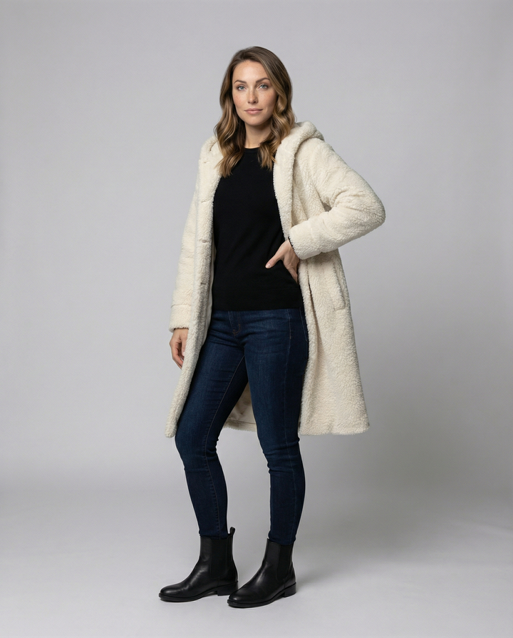 Kuschelweicher Kapuzen Teddy Mantel Damen
