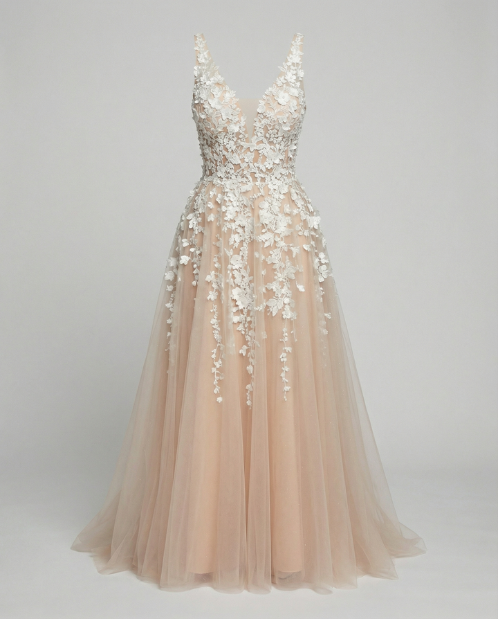 Drune | Elegantes Hochzeitskleid Stickerei Langer Rock