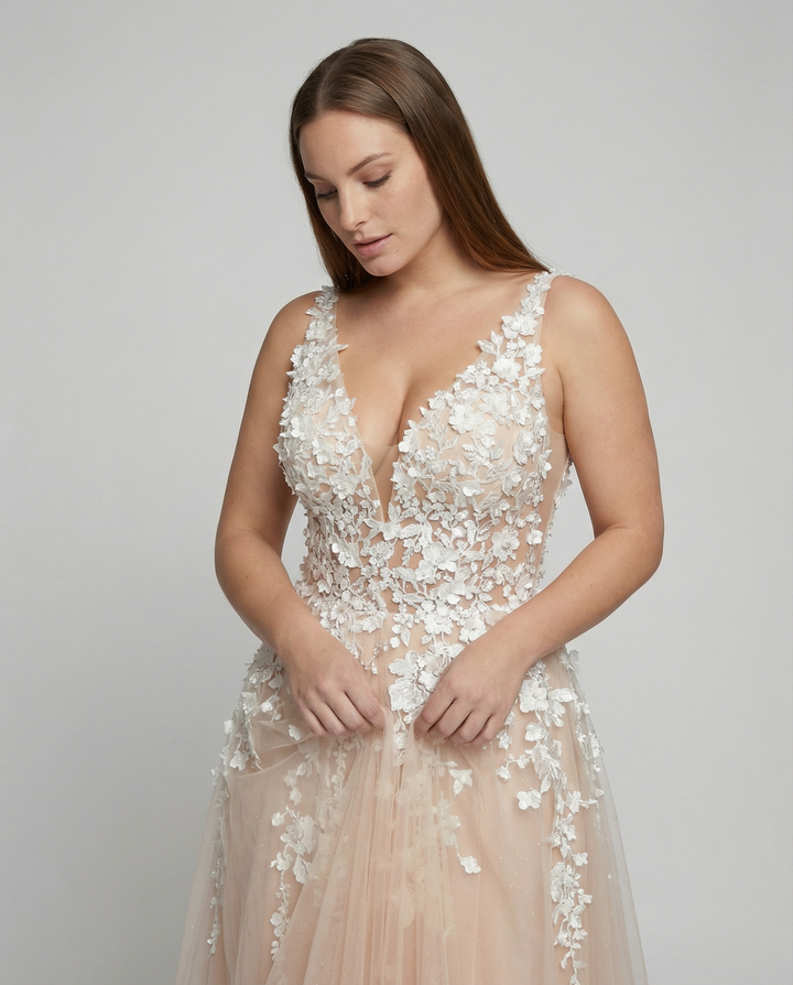 Drune | Elegantes Hochzeitskleid Stickerei Langer Rock