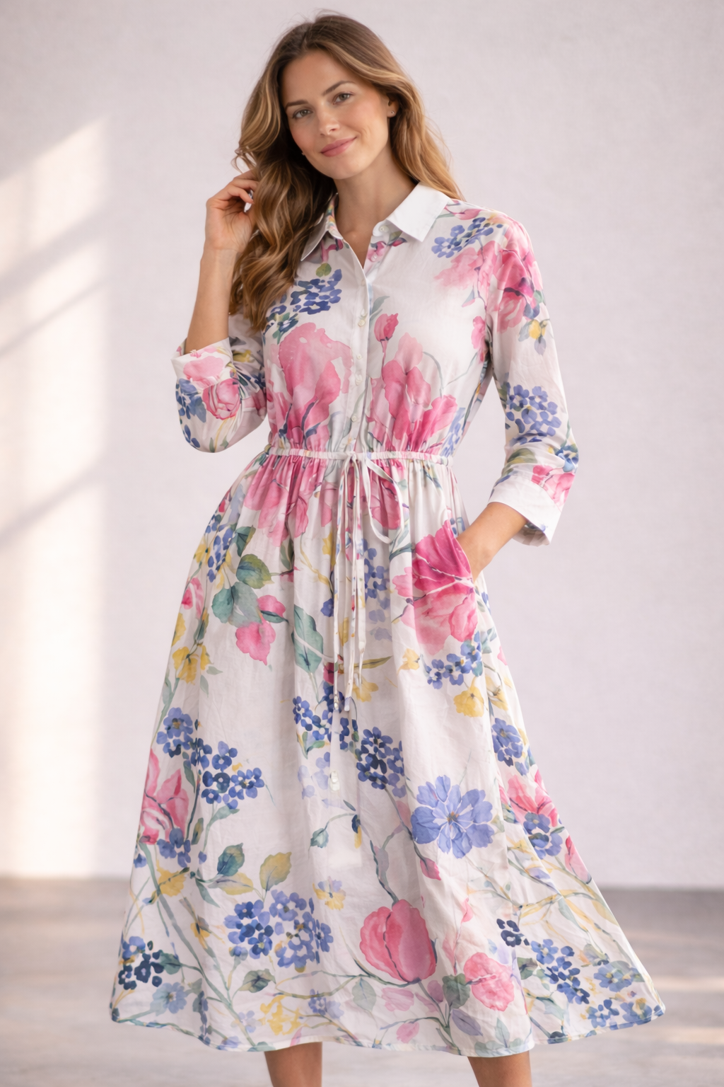 Drune | Elegantes Blumenkleid mit Knopfleiste für Damen