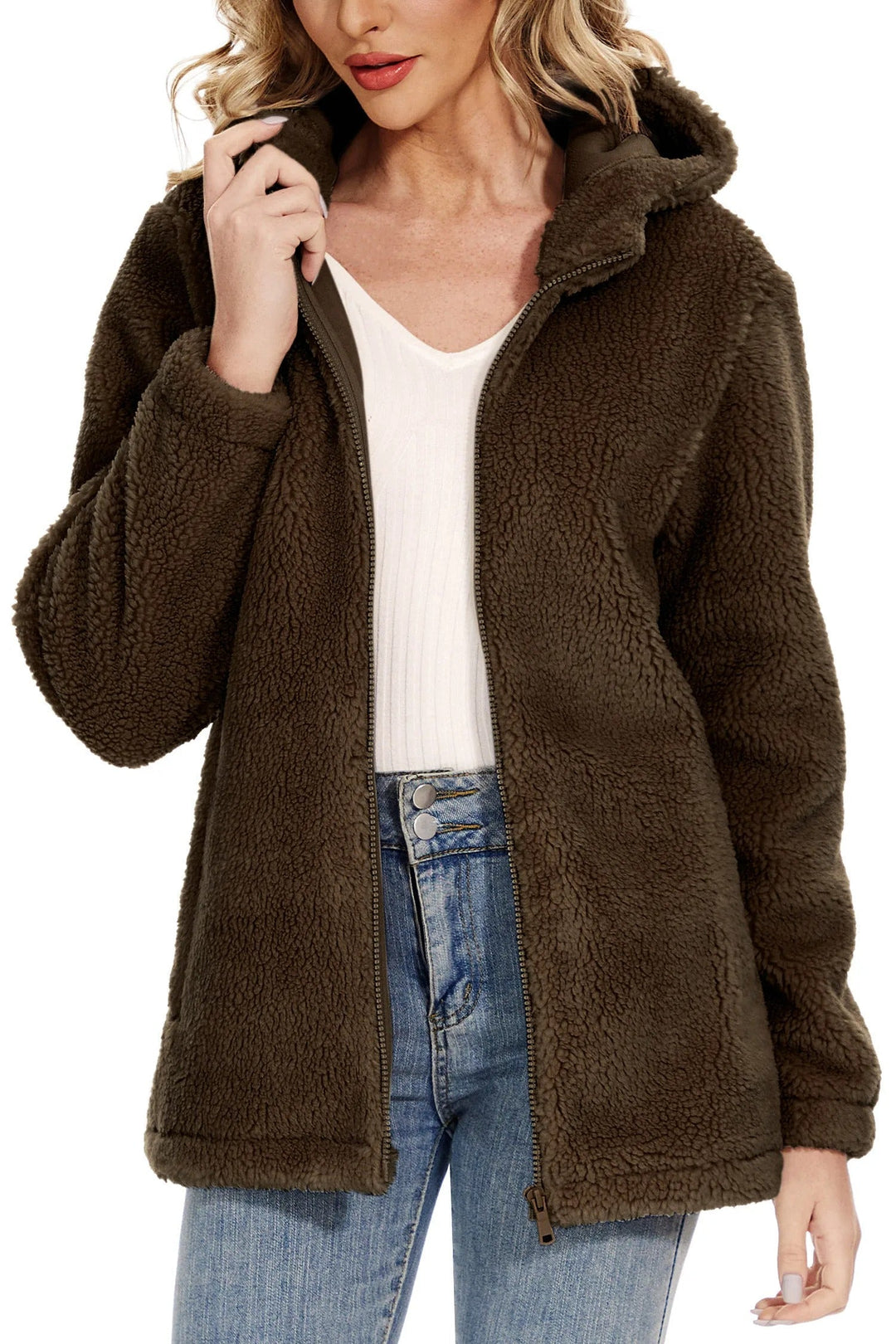 Drune | Flauschige Fleecejacke für Frauen mit Kapuze