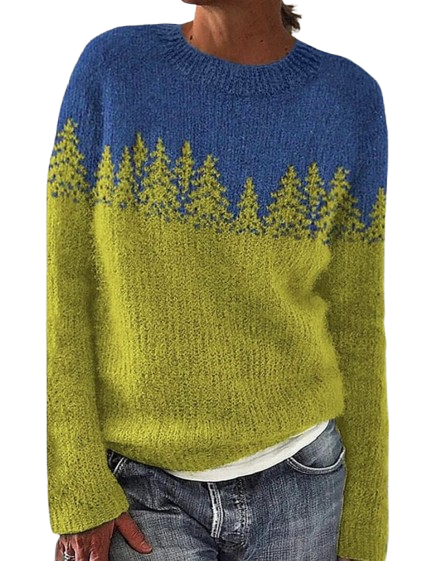 Drune | Winterpullover für Frauen mit langen Ärmeln und Waldmuster