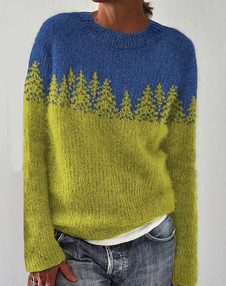 Drune | Winterpullover für Frauen mit langen Ärmeln und Waldmuster