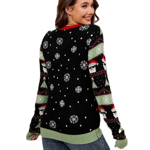 Drune | Weihnachts-Pullover Damen - Warm Gestrickt Mit V-Ausschnitt