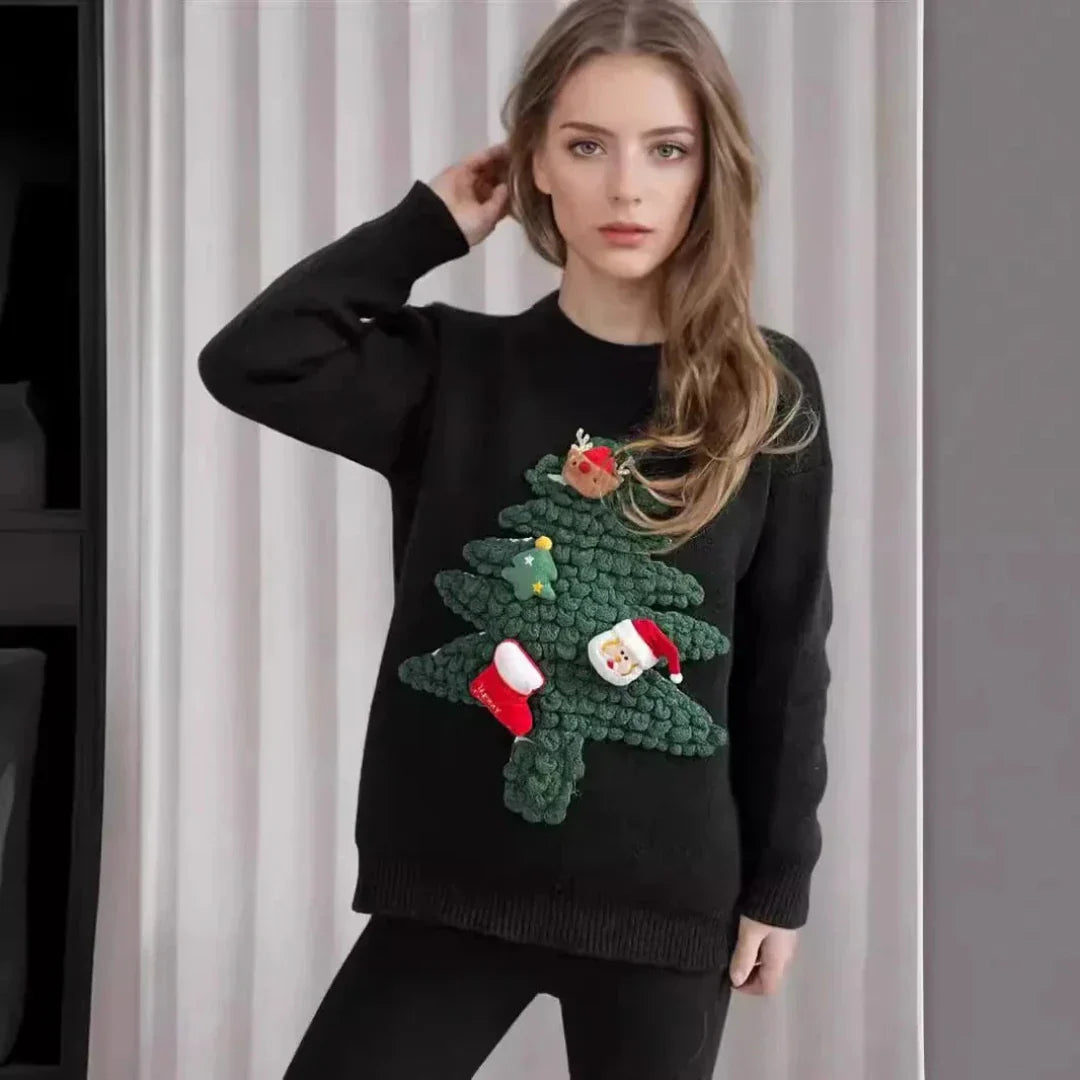 Drune | Weihnachtsbaum Pullover mit 3D Weihnachtsbaum - Damenmode Weihnachtspullover
