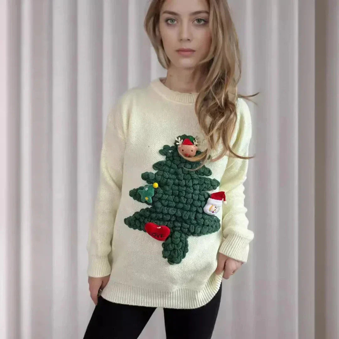 Drune | Weihnachtsbaum Pullover mit 3D Weihnachtsbaum - Damenmode Weihnachtspullover