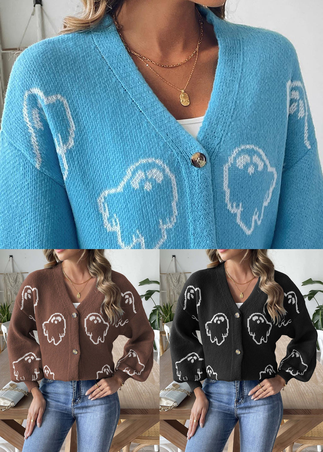 Drune | Schwarze V-Ausschnitt Knopf Strickmäntel