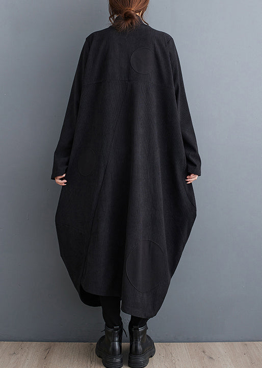 Drune | Schwarze Zip-Up Taschen Patchwork Baumwoll Lange Mäntel