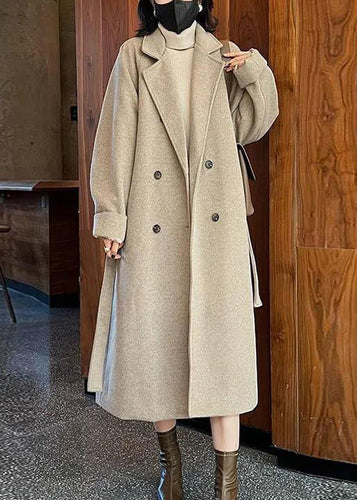 Drune | Camel Knopf Bindegürtel Taschen Dicke Woll Lange Mäntel Winter