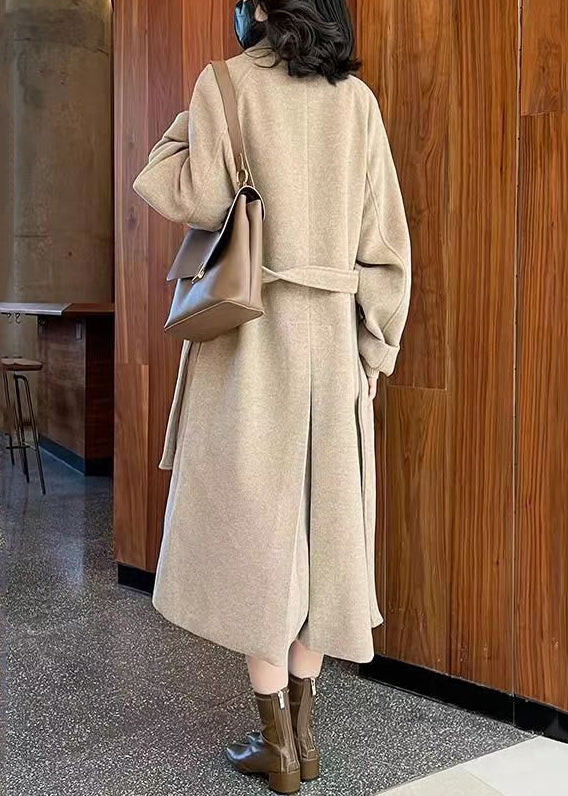 Drune | Camel Knopf Bindegürtel Taschen Dicke Woll Lange Mäntel Winter
