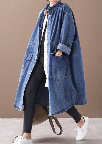 Drune | Denim Blauer Plus Size Trenchcoat Mit Kordelzug