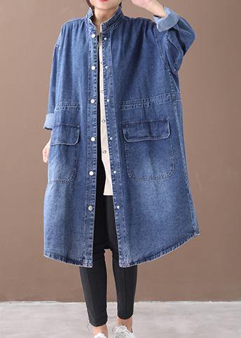Drune | Denim Blauer Plus Size Trenchcoat Mit Kordelzug