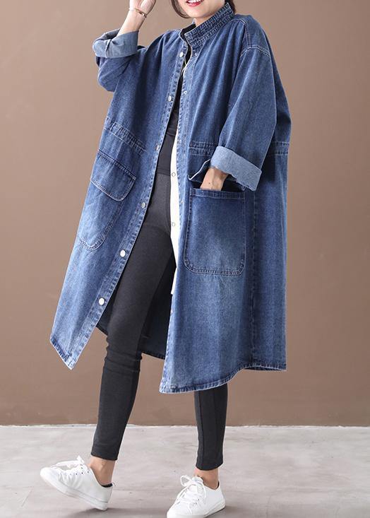 Drune | Denim Blauer Plus Size Trenchcoat Mit Kordelzug