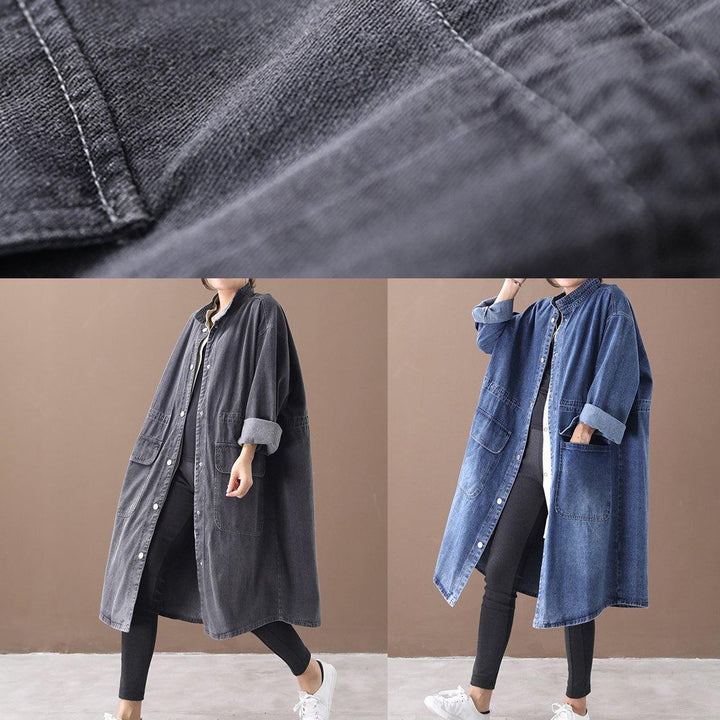 Drune | Denim Blauer Plus Size Trenchcoat Mit Kordelzug