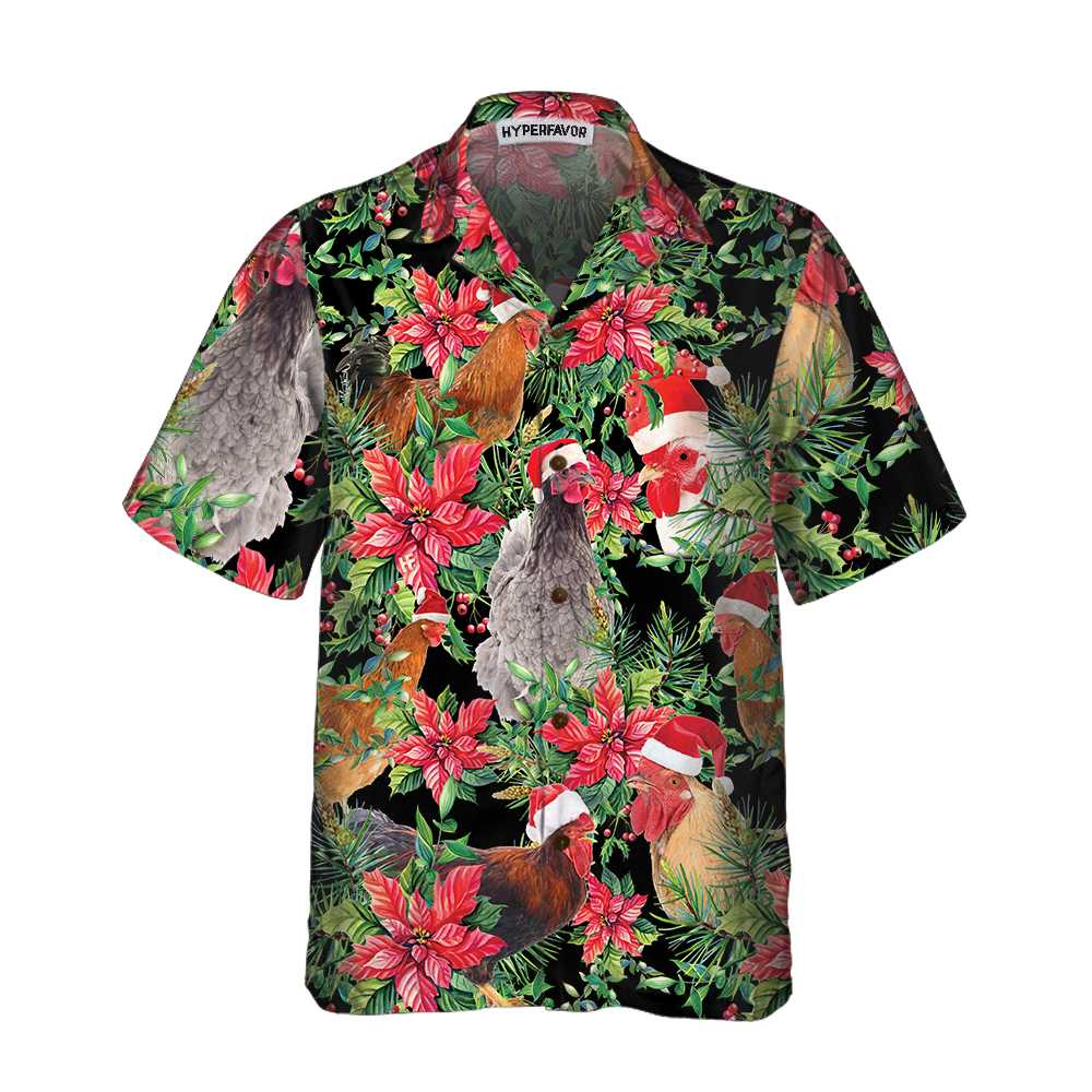 Drune | Lustiges Huhn mit Weihnachtspflanzen Hawaii-Hemd