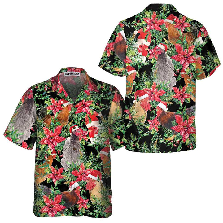 Drune | Lustiges Huhn mit Weihnachtspflanzen Hawaii-Hemd