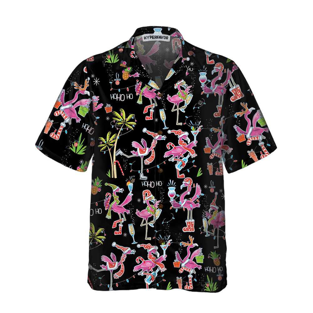 Drune | Lustiges Weihnachtsflamingo-Hawaiian-Shirt, Weihnachts-Tropen-Shirt für Männer, Beste Weihnachtsgeschenk-Idee