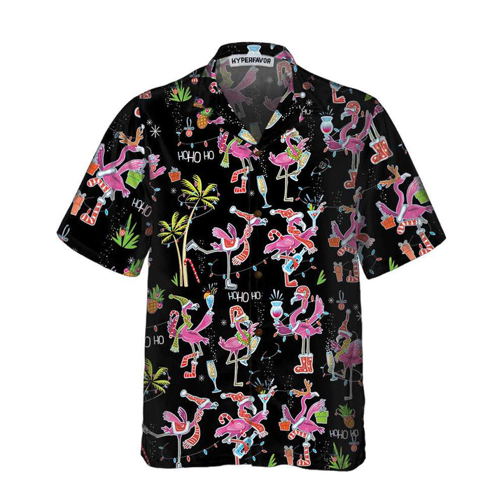 Drune | Lustiges Weihnachtsflamingo-Hawaiian-Shirt, Weihnachts-Tropen-Shirt für Männer, Beste Weihnachtsgeschenk-Idee