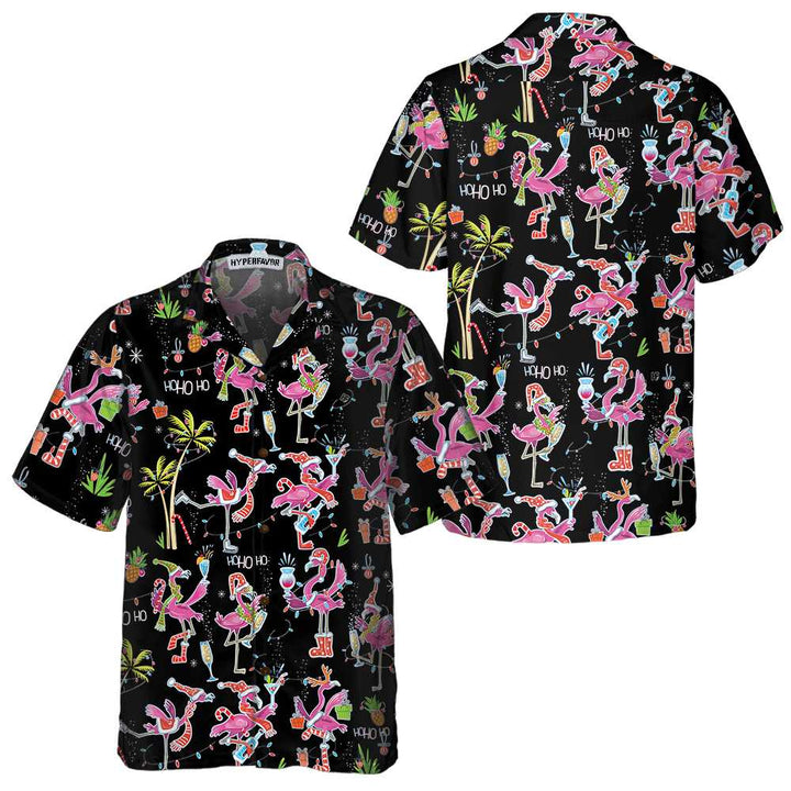 Drune | Lustiges Weihnachtsflamingo-Hawaiian-Shirt, Weihnachts-Tropen-Shirt für Männer, Beste Weihnachtsgeschenk-Idee