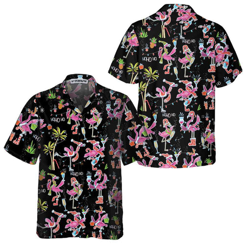 Drune | Lustiges Weihnachtsflamingo-Hawaiian-Shirt, Weihnachts-Tropen-Shirt für Männer, Beste Weihnachtsgeschenk-Idee