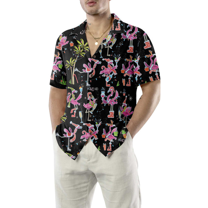 Drune | Lustiges Weihnachtsflamingo-Hawaiian-Shirt, Weihnachts-Tropen-Shirt für Männer, Beste Weihnachtsgeschenk-Idee