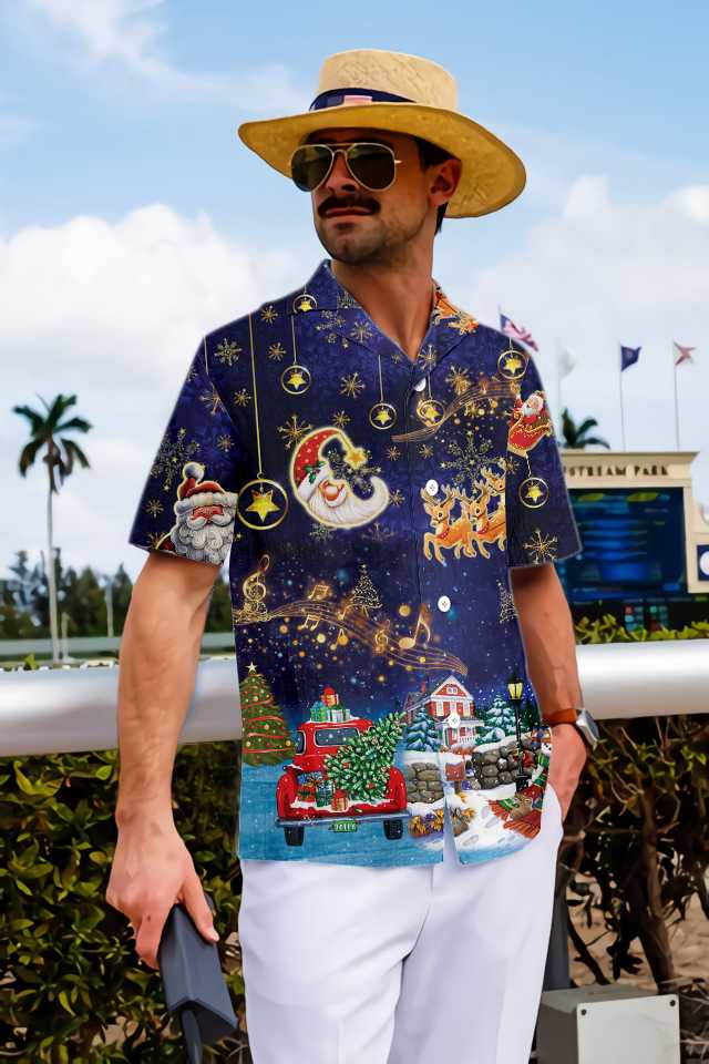 Drune | Lustiges Weihnachts-Himmel Santa Claus Mit Rentieren Hawaii-Shirt, Lustiges Weihnachts-Shirt, Bestes Geschenk Für Weihnachten