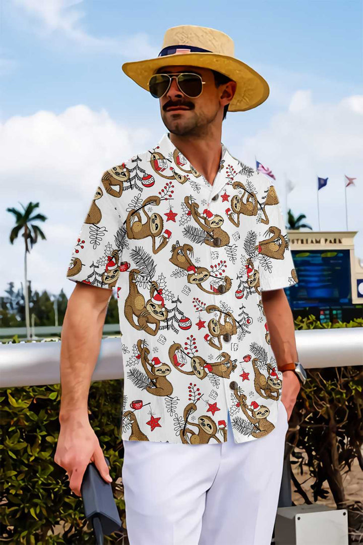 Drune | Lustige Weihnachts-Sloth-Hawaiianhemd, Lustiges Weihnachtshemd, Bestes Geschenk für Weihnachten