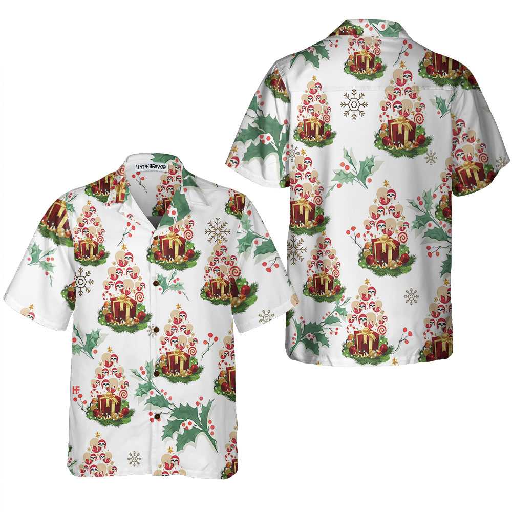 Drune | Lustige Weihnachtsbaum Faultier Hawaii-Hemd, Lustiges Weihnachtshemd, Bestes Geschenk für Weihnachten