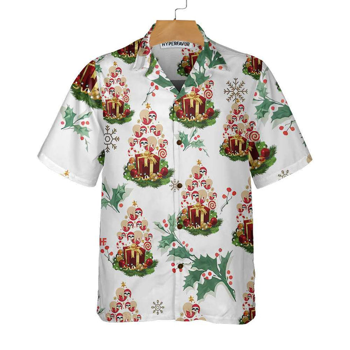 Drune | Lustige Weihnachtsbaum Faultier Hawaii-Hemd, Lustiges Weihnachtshemd, Bestes Geschenk für Weihnachten