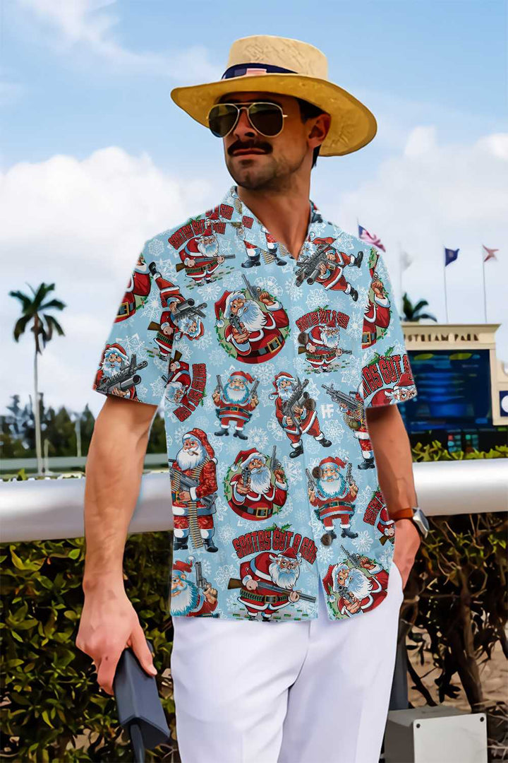 Drune | Lustiger Weihnachtsmann mit Maschinengewehr Hawaii-Hemd, Lustiger Weihnachtsmann Hawaii-Hemd