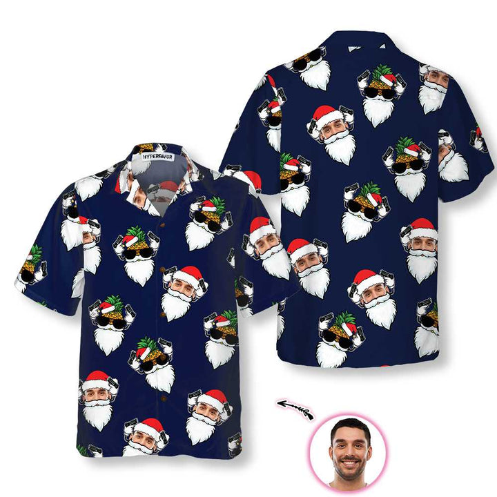 Drune | Lustiger Weihnachtsmann Gesicht Individuelles Hawaiian Shirt, Lustiges Weihnachtsmann Shirt, Personalisiertes Weihnachtsgeschenk