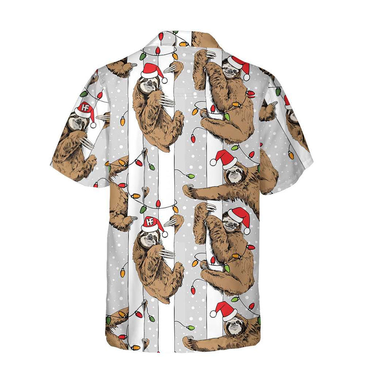Drune | Lustiger Faultier mit Weihnachtsmannmütze Graues Weihnachts-Hawaiian Shirt, Bestes Weihnachts-Faultier Hawaiian Shirt für Faultier-Liebhaber