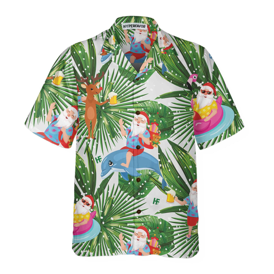 Drune | Lustige tropische Weihnachts-Hawaii-Hemd, Lustiges Weihnachtsmann-Hemd für Weihnachten